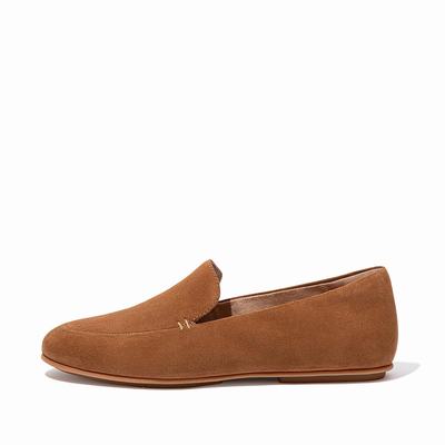 Fitflop Women's LENA Suede Flat Shoes - Light Brown, RW7485326